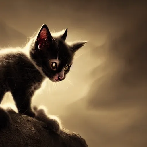 Image similar to evil kitten vampire, dramatic lighting, cinematic, establishing shot, extremely high detail, foto realistic, cinematic lighting, post processed, concept art, high details, cinematic, 8k resolution, beautiful detailed, photorealistic, digital painting, artstation, concept art, smooth, sharp focus, artstation trending, octane render, unreal engine