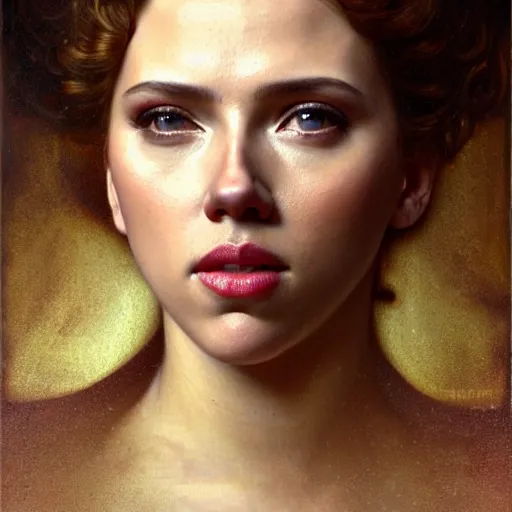 Prompt: highly detailed oil painting | very intricate | cinematic lighting | award - winning | the beautiful scarlett johansson wearing a flowing toga | by godward, by tom bagshaw, by j. c. leyendecker and klimt, beautiful cinematic light, american romanticism, by alphonse mucha, artstation, cgsociety, official art, octane