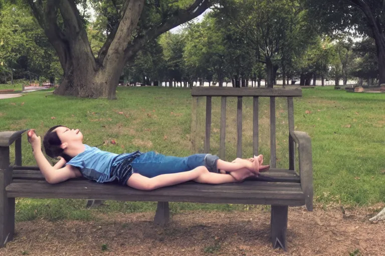 Prompt: [Lyra Heartstrings] laying on a park bench