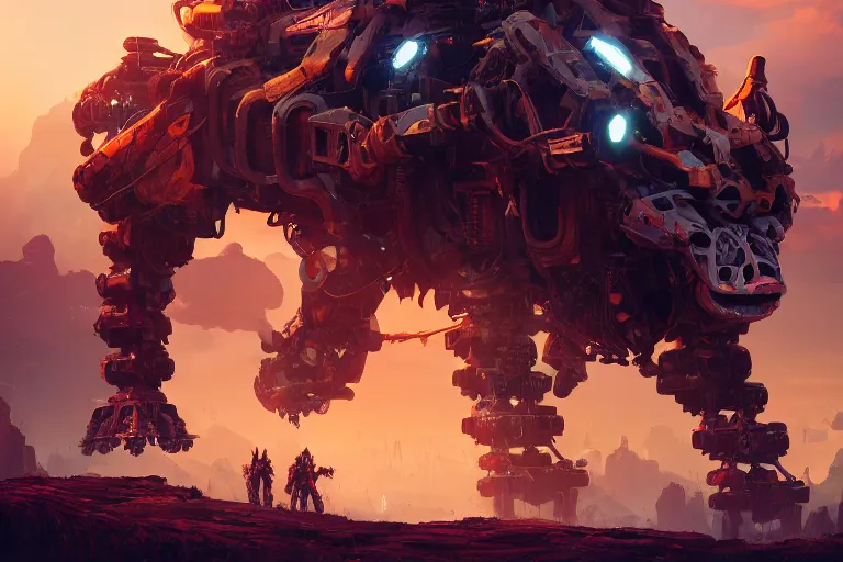 Image similar to behemoth machine mecanical creature robot of horizon forbidden west horizon zero dawn radiating a glowing aura global illumination ray tracing hdr fanart arstation by ian pesty and alena aenami artworks in 4 k