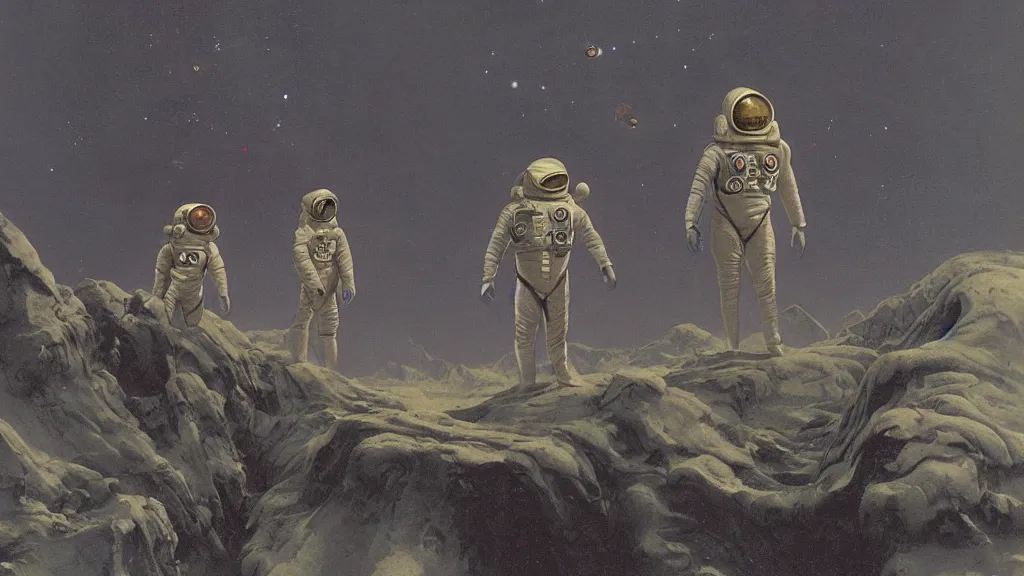 Image similar to organic spacesuit design by john schoenherr and jim burns, epic cinematic matte painting