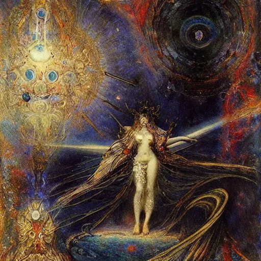 Prompt: Liminal space in outer space by Gustave Moreau