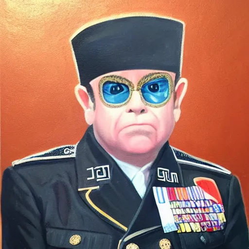 Prompt: “Oil painting of Elton John as a World War 1 general, 4k”