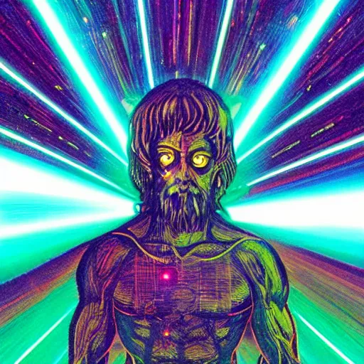 Image similar to god with laser eyes