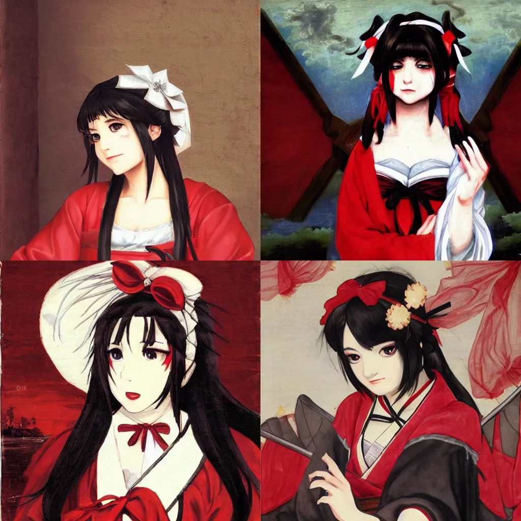 Prompt: hakurei reimu from touhou in renaissance painting