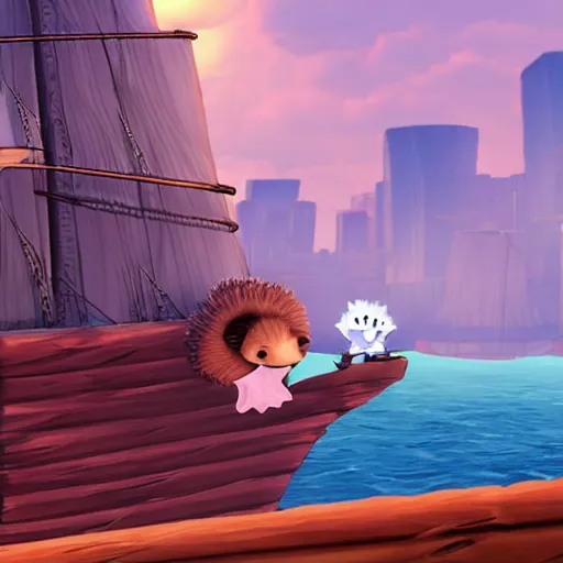 Image similar to hedgehog on a ship in seqa of thieves