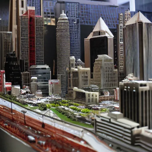 Image similar to godzilla in a miniature city model of chicago