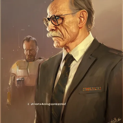 Image similar to portrait of a man by greg rutkowski, chancellor or the galactic alliance, he looks like brian cranston, star wars expanded universe, he is about 6 0 years old, wearing uniform of the galactic alliance, highly detailed portrait, digital painting, artstation, concept art, smooth, sharp foccus ilustration, artstation hq