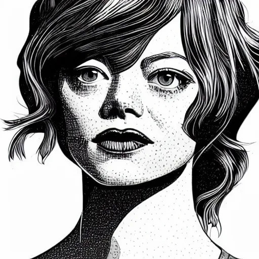 Prompt: detailed illustration of emma stone in flat colour, by james jean, by yukio shimizu