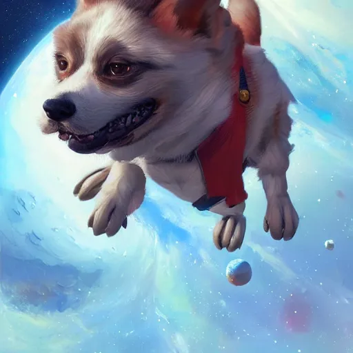 Prompt: space corgi, very cute and happy, lifelike, hyperrealistic, extremely detailed digital illustration, greg rutkowski, artgerm, moebius, ruan jia, award - winning, masterpiece, trending on artstation, 8 k