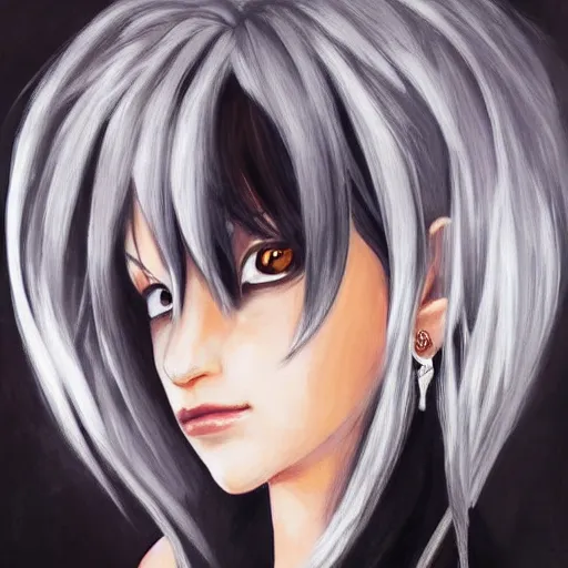 Image similar to portrait of tifa lockhart with silver hair, detailed background, trending on artstartion