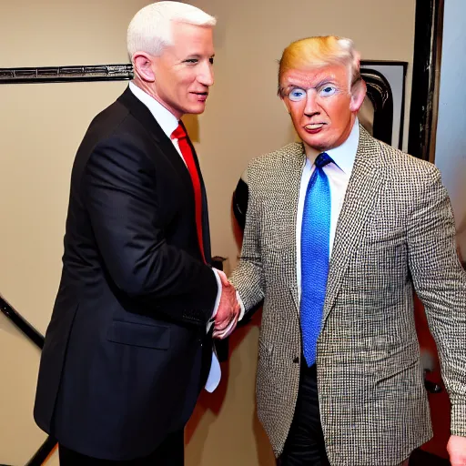 Image similar to anderson cooper and donald trump shaking hands