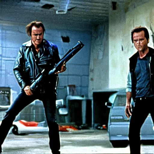 Prompt: scene where Jack Nicholson plays Terminator and kills John Connor, scene from the film