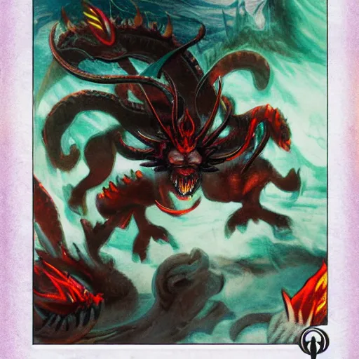 Image similar to five tail shogun, magic the gathering card art, kamigawa