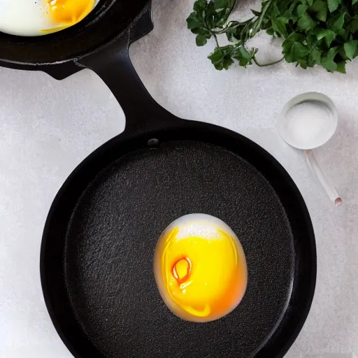 Prompt: an egg frying in a pan with edward norton's face in the yolk