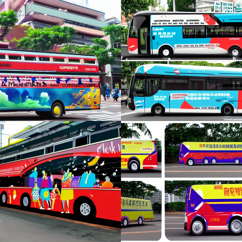 Prompt: Digital illustrations translated to Vinyl Decal on Public Buses Commissioned by Chingay Parade