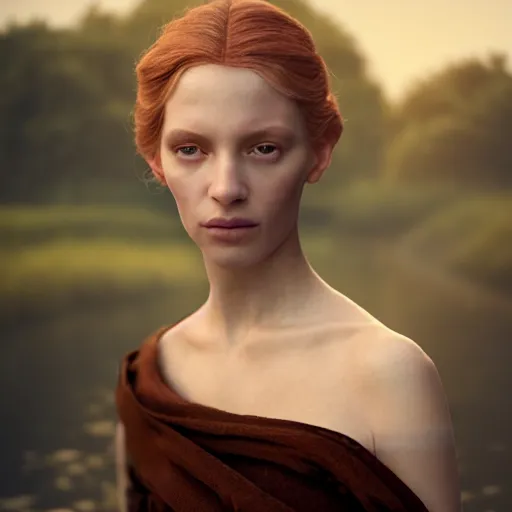 Prompt: photographic portrait of a stunningly beautiful european renaissance female in soft dreamy light at sunset, beside the river, soft focus, contemporary fashion shoot, in a denis villeneuve and tim burton movie, by edward robert hughes, annie leibovitz and steve mccurry, david lazar, jimmy nelsson, extremely detailed, breathtaking, hyperrealistic, perfect face, octane render