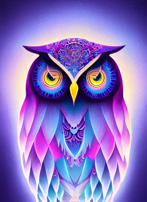 Image similar to symmetry!! product render poster vivid colors divine proportion owl, ice and snow, glowing fog intricate, elegant, highly detailed, digital painting, artstation, concept art, smooth, sharp focus, illustration,