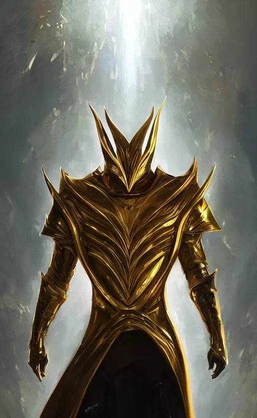 Prompt: sauron wearing a gold suit, elegant, digital painting, concept art, smooth, sharp focus, illustration, triadic chrome shading, iridescence, from starcraft by ruan jia and mandy jurgens and artgerm and william - adolphe bouguerea