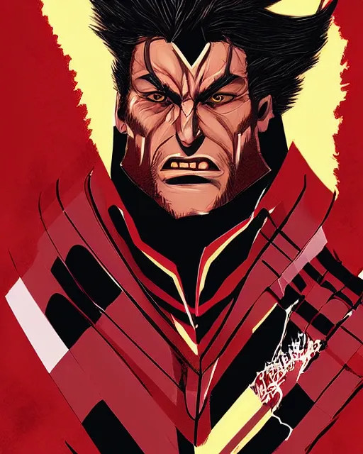 Image similar to portrait comic art of marvels wolverine, black and red color scheme, by inhyuck lee