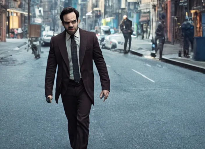 Image similar to charlie cox, movie still, from the new daredevil movie, 8 k, realistic