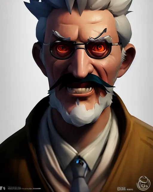 Image similar to overwatch concept art character portrait of a new character who is an elderly man with a scarred face and long mustache and eyepatch, trending on artstation, cgsociety,