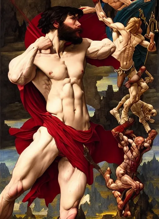 Prompt: renaissance painting of aggressive superboy prime, d & d, muscular! crossfit anatomy, fantasy, intricate, elegant, highly detailed, digital painting, artstation, concept art, smooth, sharp focus, illustration, art by artgerm and greg rutkowski and alphonse mucha and alex ross and donato giancola and bayard wu and gustav moreau and wayne barlowe