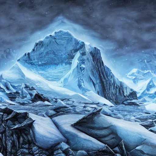 Image similar to menacing absence trailblazer Antarctica glacial cult incomprehensible topology ambience, realistic fantasy, oil painting, extremely high detail, photorealistic, cinematic lighting, oil painting, intricate line drawings, 4k resolution