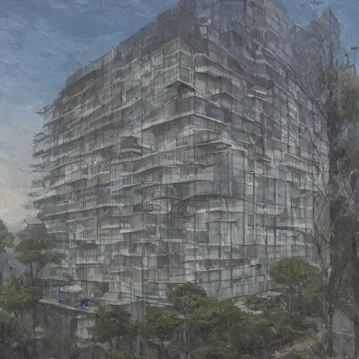 Image similar to a building in a landscape, trending on pixiv