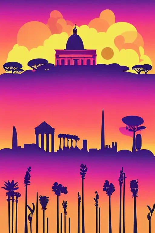 Image similar to minimalist boho style art of colorful rome at sunrise, illustration, vector art