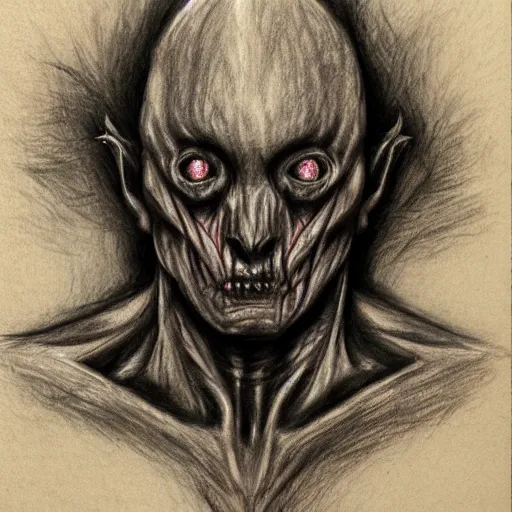 Image similar to a flesh creature with veins and eyes, pencil sketch