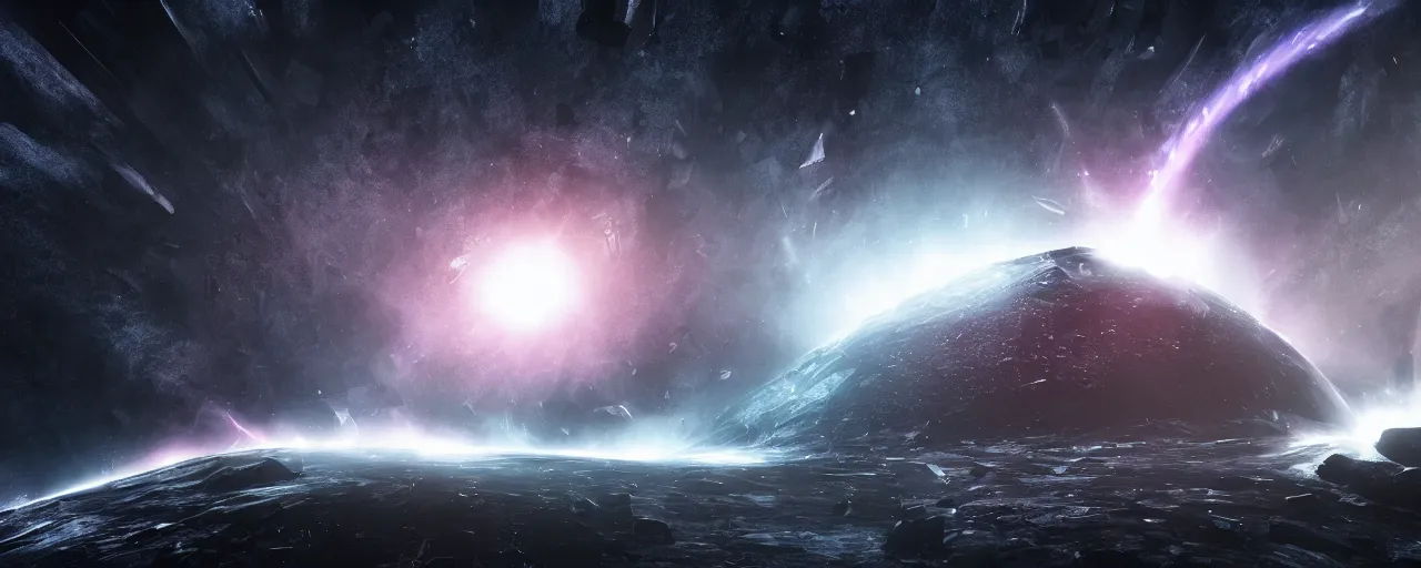 Image similar to a dark epic swirling galaxy, space scene, dark scifi, unreal engine, octane render, volumetric lighting