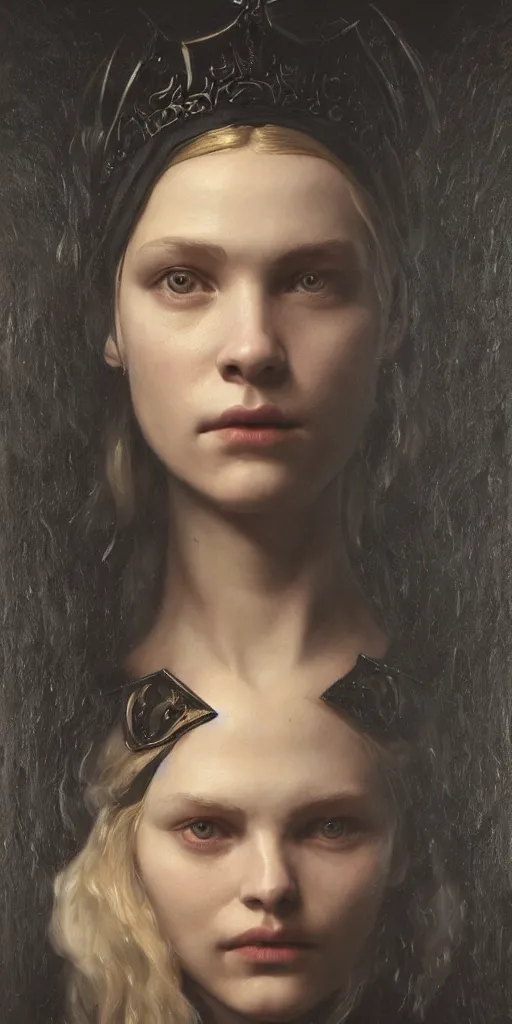 Image similar to the portrait of ( ( ( ( ( hunter schafer ) ) ) ) ) in black wax crown by roberto ferri, fantasy, witcher, very detailed oil painting, masterpiece, 8 k