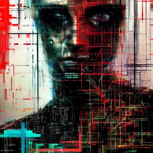 Prompt: hyperrealistic portrait of a cyberpunk character, digital ui, by Guy Denning, Johannes Itten, Russ Mills, glitch art, hacking effects, glitch effects, digitial tech effects, chromatic, color blocking!, oil on canvas, concept art, abstract