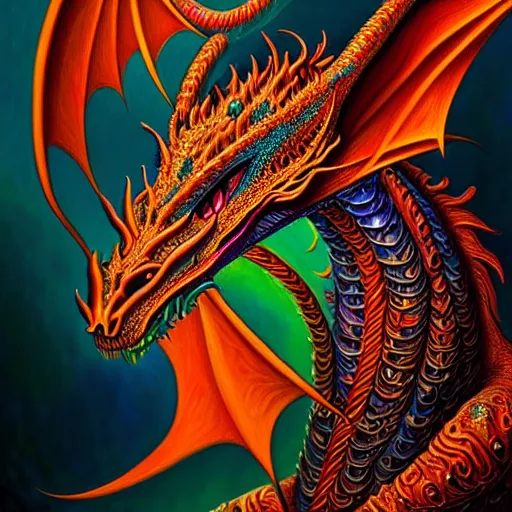 Prompt: an extremely psychedelic portrait of a dragon, surreal, lsd, face, detailed, intricate, elegant, lithe, highly detailed, digital painting, artstation, concept art, smooth, sharp focus, illustration