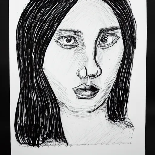Image similar to portrait of dazed 3 / 4 model black ink on paper