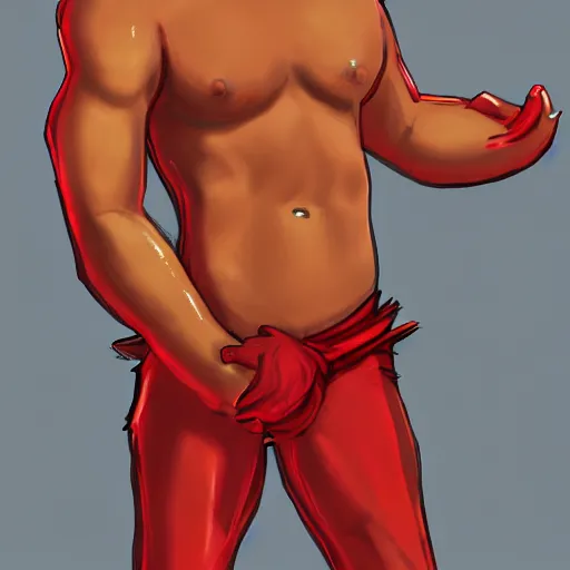 Prompt: a male red devil wears a swimming trunks ,fullbody, hell, landscape, pride, ,environment, artstation