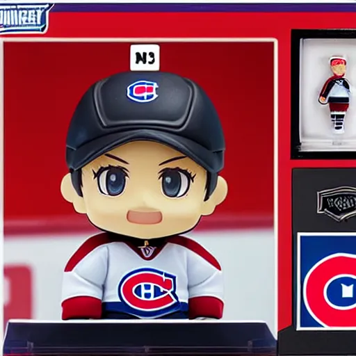 Image similar to high quality portrait flat matte painting of cute Nendoroid figurine of Patrick Roy Goaltender, in the style of nendoroid and manga NARUTO, number 33 on jersey, Patrick Roy Goaltender, An anime Nendoroid of Patrick Roy, hall of fame goalie Patrick Roy!!!, number 33!!!!!, Montreal Habs Canadiens figurine, detailed product photo, flat anime style, thick painting, medium close-up