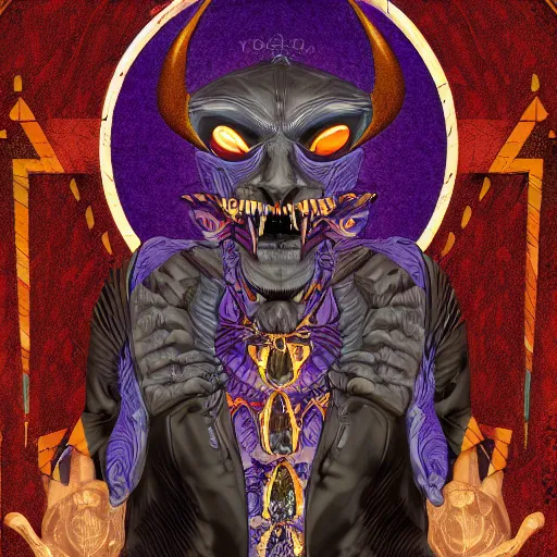 Image similar to portre of a demon, masonic and kabalistic symbols in background, digital art, ultra detailed