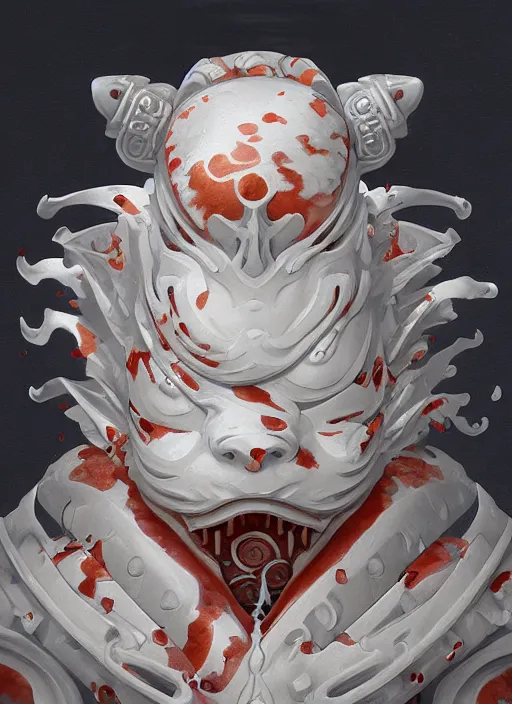 Image similar to subsurface scattering, white, koi, samurai deity with koi armor, art nouveau swirls, cinematic lighting, octane render, by jesper ejsing, james jean, justin gerard, tomasz alen kopera, cgsociety and fenghua zhong, highly detailed, rim light, art, very coherent, cinematic, hyper realism, high detail, 8 k