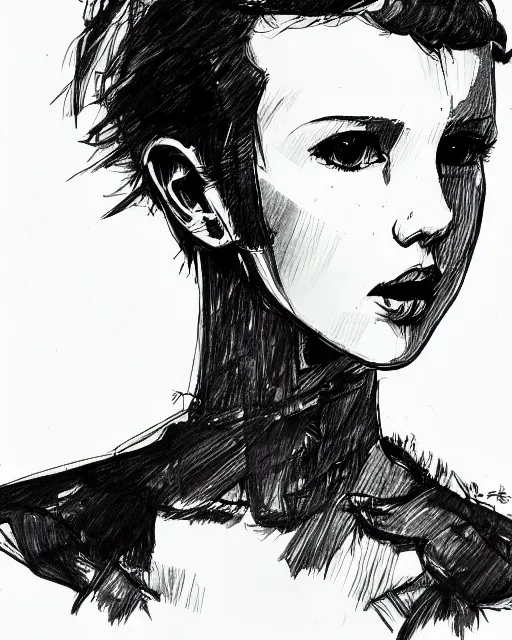 Image similar to pen sketch of millie bobby brown with short hair by yoji shinkawa