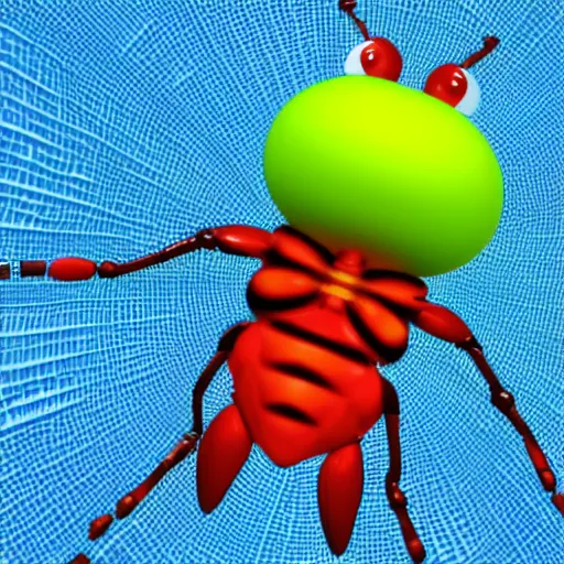 Image similar to cute bug. 3 d render. blender. colorful 3 d background. macro. 4 k