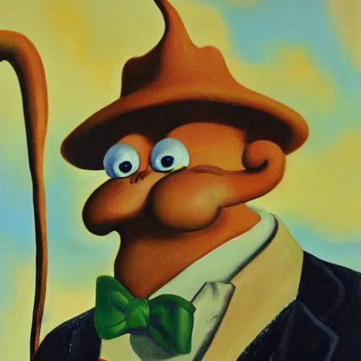 Image similar to surrealist painting of garfield as a farmer, high detail