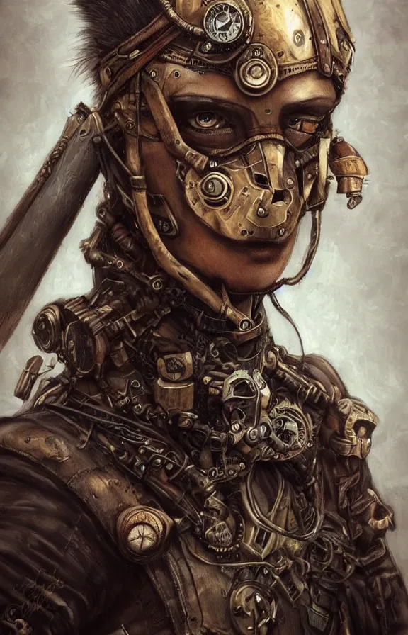 Image similar to realistic detailed portrait of fox warrior, tech warrior, steampunk, post apocalyptic, fantasy art, art nouveau, victorian, neo - gothic, gothic, character concept design