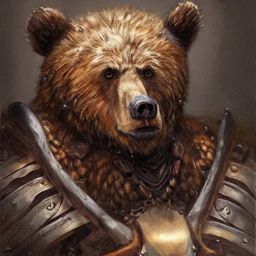 Prompt: a portrait of a bear druid dressed with a leather armor, by justin gerard and jean baptiste monge, digital art, realistic painting, dnd, character design, trending on artstation