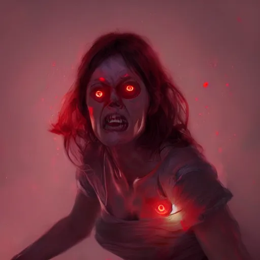 Image similar to women with red glowing eyes screaming in pain , digital art by Mandy Jurgens and Irina French and Heraldo Ortega , hyperdetailed, artstation, cgsociety