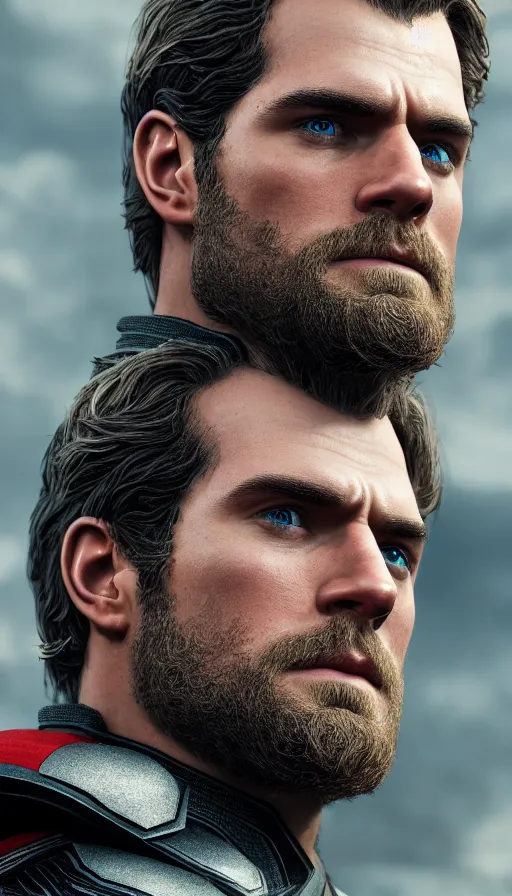 Image similar to :a portrait of HENRY CAVILL is thor by Valentina Remenar+UNREAL ENGINE 5+4K UHD IMAGE+Stunning LIGHTING+Stunning SHADERS+SUBSTANCE PAINTER