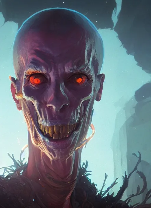 Image similar to Highly detailed portrait of a Lich, in GTA V, Stephen Bliss, unreal engine, fantasy art by Greg Rutkowski, Loish, Rhads, Makoto Shinkai and Lois van baarle, ilya kuvshinov, rossdraws, Tom Bagshaw, global illumination, radiant light, detailed and intricate environment