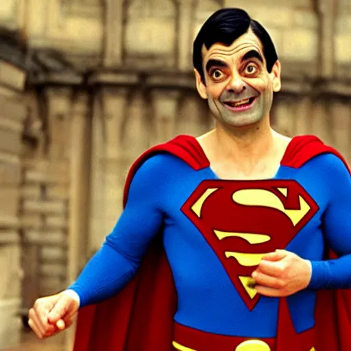 Image similar to Mr. Bean as Superman