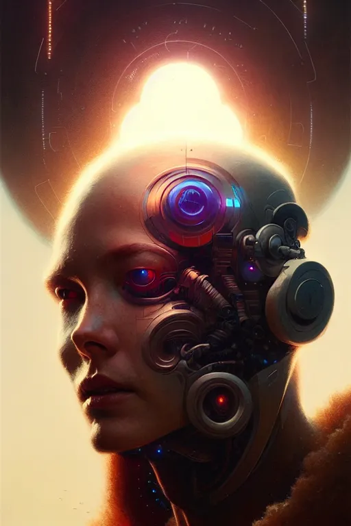 Image similar to a portrait of cyborg transcendence, surrealism, surrealist conceptual art, realist, digital painting, aesthetics, soft, sharp focus, vintage, artstation hd, by greg rutkowski, bruce pennington, valentina remenar and asher duran